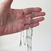 Carica l'immagine nel visualizzatore di Gallery, Victorian Silver & Crystal 60" Long Guard Muff Chain. Antique Sterling Silver Paperclip Link Chain. Edwardian White Crystal Sautoir Necklace