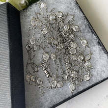 Carica l'immagine nel visualizzatore di Gallery, Victorian Silver & Crystal 60" Long Guard Muff Chain. Antique Sterling Silver Paperclip Link Chain. Edwardian White Crystal Sautoir Necklace
