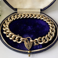 Carica l'immagine nel visualizzatore di Gallery, Vintage 12ct Rolled Gold Bracelet with Love Heart Padlock. 1960s Gold Filled Chunky Curb Chain Bracelet. English Sweetheart Bracelet