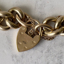 Carica l'immagine nel visualizzatore di Gallery, Vintage 12ct Rolled Gold Bracelet with Love Heart Padlock. 1960s Gold Filled Chunky Curb Chain Bracelet. English Sweetheart Bracelet