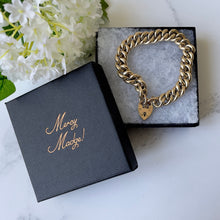 Carica l'immagine nel visualizzatore di Gallery, Vintage 12ct Rolled Gold Bracelet with Love Heart Padlock. 1960s Gold Filled Chunky Curb Chain Bracelet. English Sweetheart Bracelet