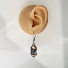 Carica l'immagine nel visualizzatore di Gallery, Vintage Victorian Style Silver & 22ct Gold Opal Earrings. Etruscan Revival Large Pendant Drop Earrings. Deep Blue Black Opal Hook Earrings