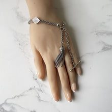 Carica l'immagine nel visualizzatore di Gallery, Victorian Sterling Silver Albertina Watch Chain. Antique Etruscan Revival Belcher Link Chain Bracelet with Slider & Tassel Charm and  T-Bar