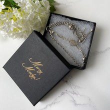 Carica l'immagine nel visualizzatore di Gallery, Victorian Sterling Silver Albertina Watch Chain. Antique Etruscan Revival Belcher Link Chain Bracelet with Slider & Tassel Charm and  T-Bar