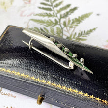 Carica l'immagine nel visualizzatore di Gallery, Antique English Silver & Enamel Lily of the Valley Brooch. Edwardian/Art Deco Figural Lapel/Cravat/Stock Pin. Antique Silver Novelty Brooch