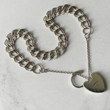Carica l'immagine nel visualizzatore di Gallery, Vintage English Silver Double Curb Chain Bracelet, Love Heart Padlock. Victorian Style Sterling Silver Sweetheart Bracelet, 1962 Hallmarks