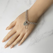 Carica l'immagine nel visualizzatore di Gallery, Vintage English Silver Double Curb Chain Bracelet, Love Heart Padlock. Victorian Style Sterling Silver Sweetheart Bracelet, 1962 Hallmarks
