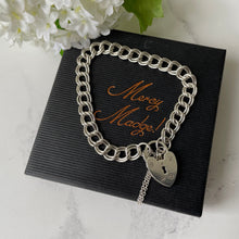 Carica l'immagine nel visualizzatore di Gallery, Vintage English Silver Double Curb Chain Bracelet, Love Heart Padlock. Victorian Style Sterling Silver Sweetheart Bracelet, 1962 Hallmarks