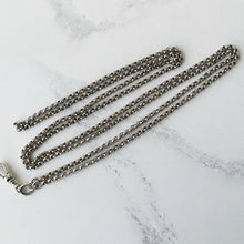 Carica l'immagine nel visualizzatore di Gallery, Victorian Sterling Silver Long-Guard Belcher Chain. Antique 40" Guard Chain With Dog-Clip. Victorian Silver Muff Chain/Sautoir Necklace