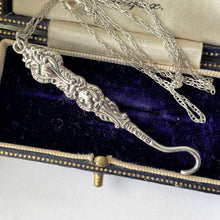Carica l'immagine nel visualizzatore di Gallery, Antique English Silver Miniature Button Hook Pendant & Chain. Victorian Baroque Sterling Silver Chatelaine Pendant, British Hallmarks 1874
