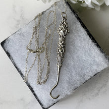 Carica l'immagine nel visualizzatore di Gallery, Antique English Silver Miniature Button Hook Pendant & Chain. Victorian Baroque Sterling Silver Chatelaine Pendant, British Hallmarks 1874