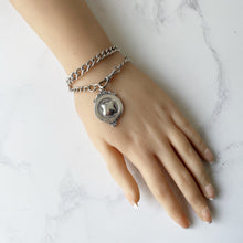 Carica l'immagine nel visualizzatore di Gallery, Antique Silver Albert Watch Chain With Belt Fob, T-Bar & Swivel Clip. Edwardian Sterling Silver Watch Chain. Curb Link Watch Chain Bracelet