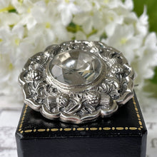 Carica l'immagine nel visualizzatore di Gallery, Victorian Scottish Citrine Silver Thistle Brooch. Antique Sterling Silver Cairngorm Gemstone Disc Brooch. Lemon Citrine Plaid/Tartan Brooch