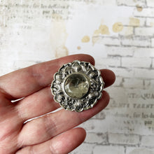 Carica l'immagine nel visualizzatore di Gallery, Victorian Scottish Citrine Silver Thistle Brooch. Antique Sterling Silver Cairngorm Gemstone Disc Brooch. Lemon Citrine Plaid/Tartan Brooch