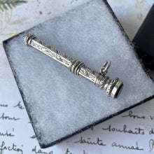 Carica l'immagine nel visualizzatore di Gallery, Antique Silver & Amethyst Miniature Pencil Pendant, Thomas Vale 1900. Victorian/Edwardian Floral Engraved Sterling Silver Mechanical Pencil