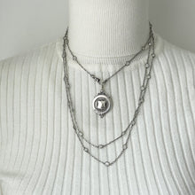 Carica l'immagine nel visualizzatore di Gallery, Victorian Silver & Crystal 60" Long Guard Muff Chain. Antique Sterling Silver Paperclip Link Chain. Edwardian White Crystal Sautoir Necklace