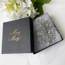 Carica l'immagine nel visualizzatore di Gallery, Victorian Silver & Crystal 60" Long Guard Muff Chain. Antique Sterling Silver Paperclip Link Chain. Edwardian White Crystal Sautoir Necklace