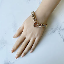 Carica l'immagine nel visualizzatore di Gallery, Vintage 12ct Rolled Gold Bracelet with Love Heart Padlock. 1960s Gold Filled Chunky Curb Chain Bracelet. English Sweetheart Bracelet