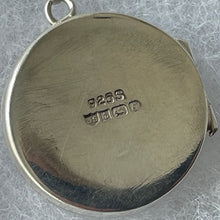 Carica l'immagine nel visualizzatore di Gallery, Vintage English Silver Locket Necklace. 1970s Floral Engraved Round Photo Locket & Curb Chain. Victorian Revival Sterling Silver Locket
