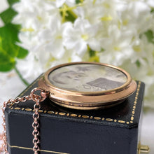 Carica l'immagine nel visualizzatore di Gallery, Edwardian Rolled Gold Picture Pendant Locket. Antique Rose Gold 2 Portrait Locket On Chain. Edwardian Lady & Baby Hand Tinted Photo Pendant