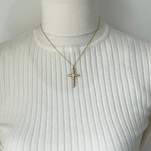 Carica l'immagine nel visualizzatore di Gallery, Antique 9ct Rolled Gold Faceted Cross Pendant. Victorian/Edwardian Diamond Cut Yellow Gold Cross & Anchor Chain