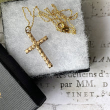 Carica l'immagine nel visualizzatore di Gallery, Antique 9ct Rolled Gold Faceted Cross Pendant. Victorian/Edwardian Diamond Cut Yellow Gold Cross & Anchor Chain
