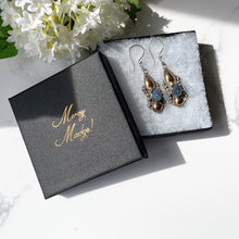 Carica l'immagine nel visualizzatore di Gallery, Vintage Victorian Style Silver & 22ct Gold Opal Earrings. Etruscan Revival Large Pendant Drop Earrings. Deep Blue Black Opal Hook Earrings