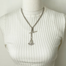 Carica l'immagine nel visualizzatore di Gallery, Antique Victorian Silver Double Albert Chain With Anchor Fob. Sterling Silver Heavy Curb Chain Necklace, 2 Swivel Clips, T-Bar & Pendant.
