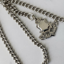 Carica l'immagine nel visualizzatore di Gallery, Antique Victorian Silver Double Albert Chain With Anchor Fob. Sterling Silver Heavy Curb Chain Necklace, 2 Swivel Clips, T-Bar & Pendant.
