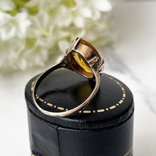Carica l'immagine nel visualizzatore di Gallery, Antique 9ct Gold Art Deco Paste Citrine Ring. Golden Yellow Oval Faceted Antique Solitaire Paste Ring. 1930s Gold Ring Size M UK/6-1/4 US