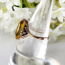 Carica l'immagine nel visualizzatore di Gallery, Antique 9ct Gold Art Deco Paste Citrine Ring. Golden Yellow Oval Faceted Antique Solitaire Paste Ring. 1930s Gold Ring Size M UK/6-1/4 US