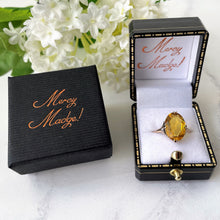 Carica l'immagine nel visualizzatore di Gallery, Antique 9ct Gold Art Deco Paste Citrine Ring. Golden Yellow Oval Faceted Antique Solitaire Paste Ring. 1930s Gold Ring Size M UK/6-1/4 US