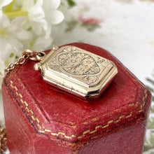 Carica l'immagine nel visualizzatore di Gallery, Victorian 9ct Gold Rectangular Locket. Antique 2-Sided Aesthetic Engraved Forget-Me-Not & Ivy Photo Locket. Victorian Yellow Gold Locket