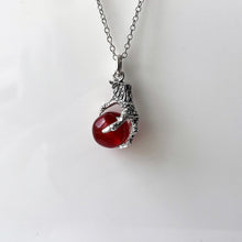 Cargar imagen en el visor de la galería, Vintage Scottish Silver Claw Carnelian Pendant. Large Carved Scottish Hardstone Orb Pendant Fob. 1960s Sterling Silver Figural Pendant.