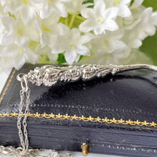 Carica l'immagine nel visualizzatore di Gallery, Antique English Silver Miniature Button Hook Pendant & Chain. Victorian Baroque Sterling Silver Chatelaine Pendant, British Hallmarks 1874