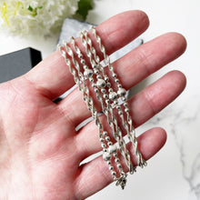 Carica l'immagine nel visualizzatore di Gallery, Vintage Sterling Silver Fancy Link Long Chain With Swivel Clip. Silver Guard Chain. Bead Chain Sautoir Necklace. 48" Long Layering Chain.