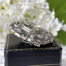 Carica l'immagine nel visualizzatore di Gallery, Victorian Scottish Citrine Silver Thistle Brooch. Antique Sterling Silver Cairngorm Gemstone Disc Brooch. Lemon Citrine Plaid/Tartan Brooch