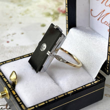 Carica l'immagine nel visualizzatore di Gallery, Antique Art Deco 9ct Gold White Zircon & Onyx Ring. 1920s Rectangular Black Gemstone Cocktail Ring. UK Size M-1/2, US Size 6-1/2