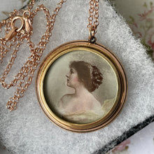 Load image into Gallery viewer, Edwardian Rolled Gold Picture Pendant Locket. Antique Rose Gold 2 Portrait Locket On Chain. Edwardian Lady &amp; Baby Hand Tinted Photo Pendant
