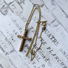 Carica l'immagine nel visualizzatore di Gallery, Antique 9ct Rolled Gold Faceted Cross Pendant. Victorian/Edwardian Diamond Cut Yellow Gold Cross & Anchor Chain