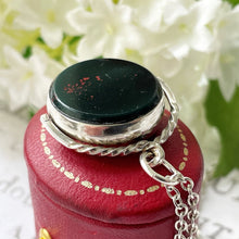 Carica l'immagine nel visualizzatore di Gallery, Antique 1889 Silver Scottish Hardstone Spinner Pendant Fob. Victorian Bloodstone & Carnelian Pocket Watch Chain Fob/Necklace Pendant.