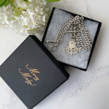 Carica l'immagine nel visualizzatore di Gallery, Antique Victorian Silver Double Albert Chain With Anchor Fob. Sterling Silver Heavy Curb Chain Necklace, 2 Swivel Clips, T-Bar & Pendant.