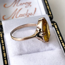 Carica l'immagine nel visualizzatore di Gallery, Antique 9ct Gold Art Deco Paste Citrine Ring. Golden Yellow Oval Faceted Antique Solitaire Paste Ring. 1930s Gold Ring Size M UK/6-1/4 US