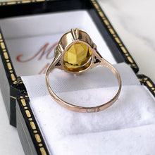 Carica l'immagine nel visualizzatore di Gallery, Antique 9ct Gold Art Deco Paste Citrine Ring. Golden Yellow Oval Faceted Antique Solitaire Paste Ring. 1930s Gold Ring Size M UK/6-1/4 US
