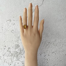 Carica l'immagine nel visualizzatore di Gallery, Antique 9ct Gold Art Deco Paste Citrine Ring. Golden Yellow Oval Faceted Antique Solitaire Paste Ring. 1930s Gold Ring Size M UK/6-1/4 US