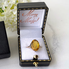 Carica l'immagine nel visualizzatore di Gallery, Antique 9ct Gold Art Deco Paste Citrine Ring. Golden Yellow Oval Faceted Antique Solitaire Paste Ring. 1930s Gold Ring Size M UK/6-1/4 US