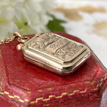 Carica l'immagine nel visualizzatore di Gallery, Victorian 9ct Gold Rectangular Locket. Antique 2-Sided Aesthetic Engraved Forget-Me-Not & Ivy Photo Locket. Victorian Yellow Gold Locket