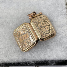 Carica l'immagine nel visualizzatore di Gallery, Victorian 9ct Gold Rectangular Locket. Antique 2-Sided Aesthetic Engraved Forget-Me-Not & Ivy Photo Locket. Victorian Yellow Gold Locket