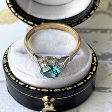 Carica l'immagine nel visualizzatore di Gallery, Antique Art Deco Blue Zircon Platinum & Gold Ring. Antique 0.85 Carat Zircon Solitaire Engagement Ring. 1920s Art Deco Cocktail Ring.