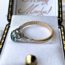 Carica l'immagine nel visualizzatore di Gallery, Antique Art Deco Blue Zircon Platinum & Gold Ring. Antique 0.85 Carat Zircon Solitaire Engagement Ring. 1920s Art Deco Cocktail Ring.